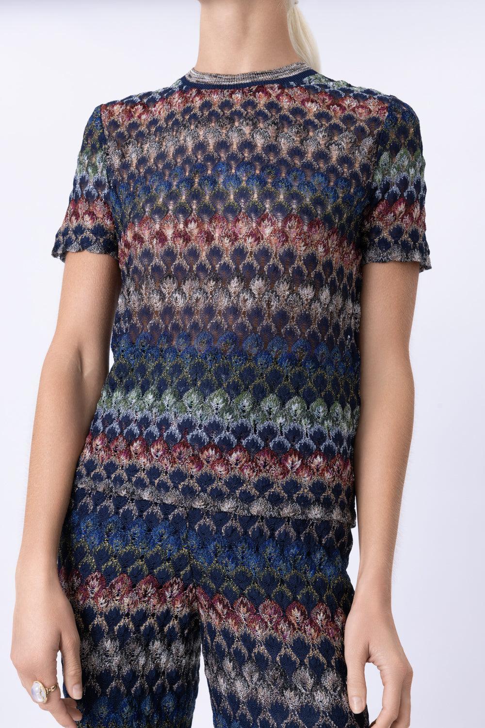 Short Sleeve Crew Neck Top - Multicolor Dark-GEOMETRC-40-CLOTHINGTOPKNITS-MISSONI
