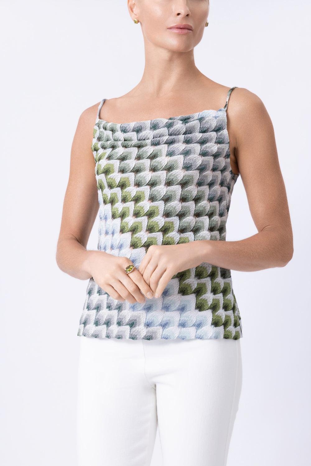 Sleeveless Knit Top - Green Light Blue White-GEOMETRC-40-CLOTHINGTOPKNITS-MISSONI