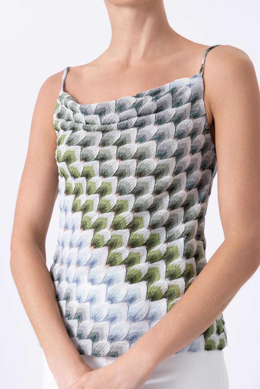 Sleeveless Knit Top - Green Light Blue White-GEOMETRC-40-CLOTHINGTOPKNITS-MISSONI