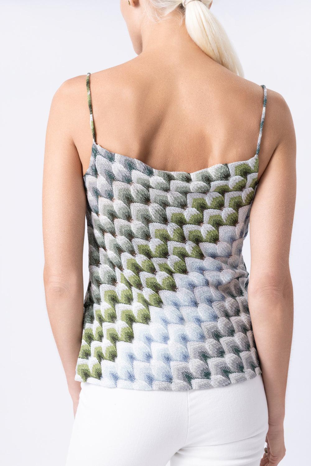 Sleeveless Knit Top - Green Light Blue White-GEOMETRC-40-CLOTHINGTOPKNITS-MISSONI