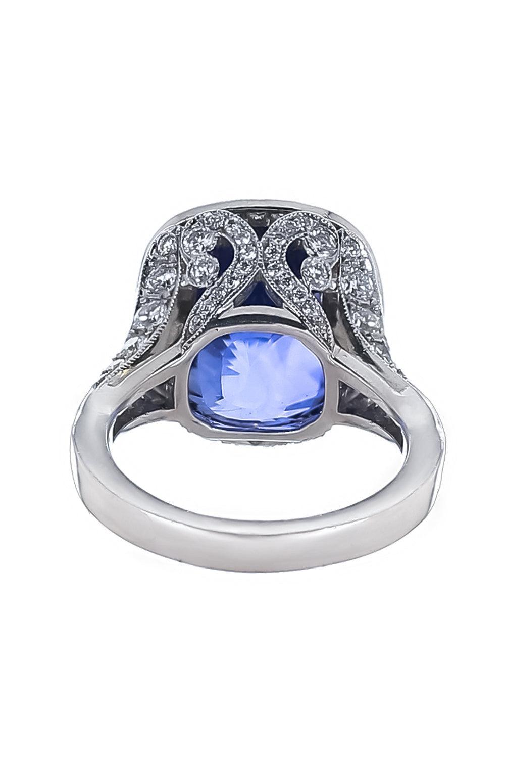 Blue Sapphire Diamond Halo Ring - Platinum-PLATINUM-5.75-JEWELRYFINE JEWELRING-CICADA