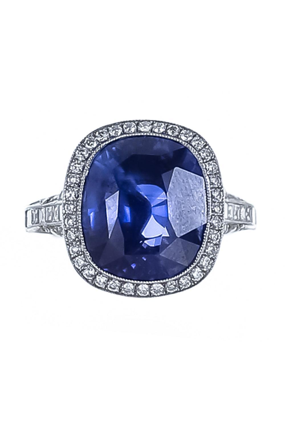 Blue Sapphire Diamond Halo Ring - Platinum-PLATINUM-5.75-JEWELRYFINE JEWELRING-CICADA