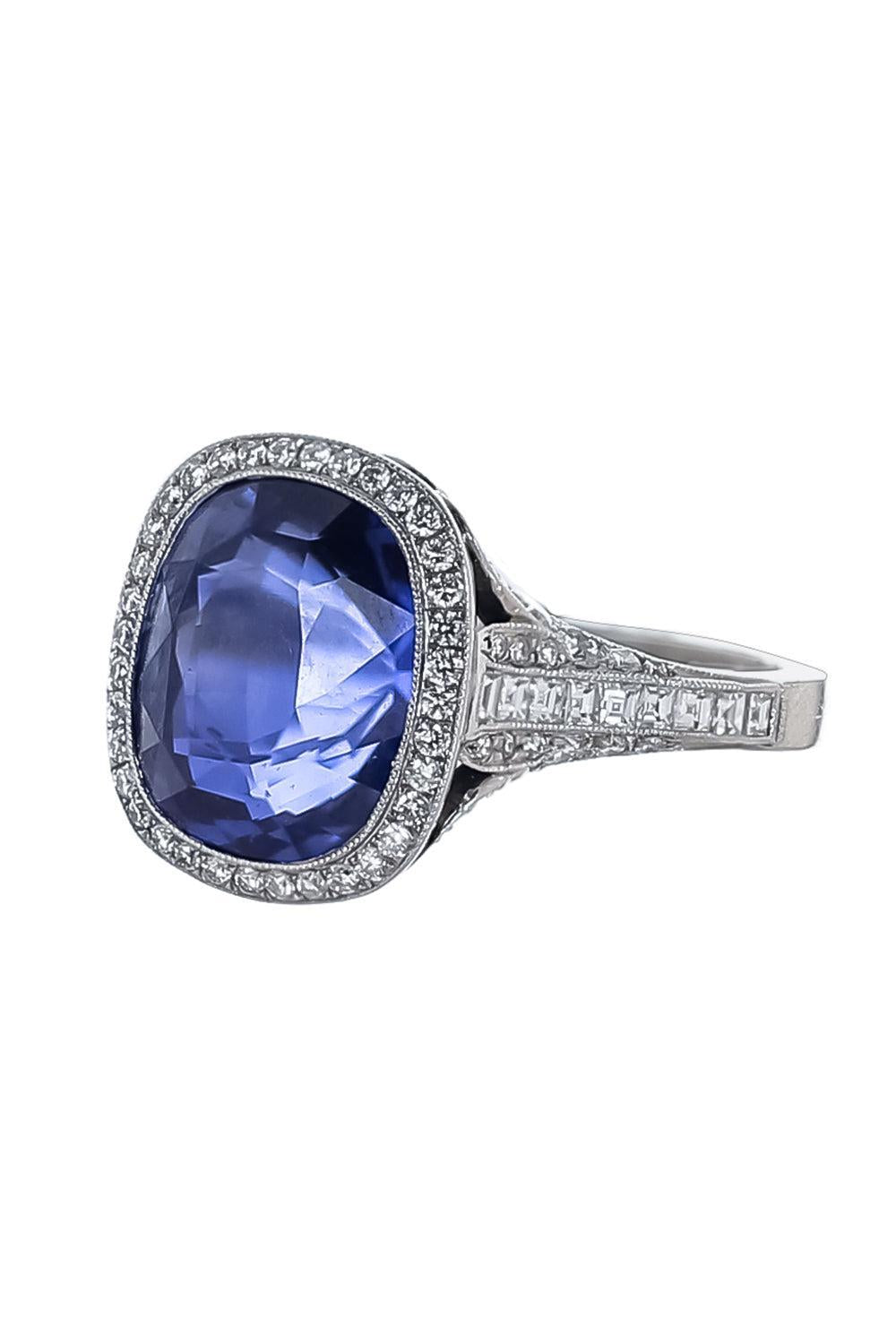 Blue Sapphire Diamond Halo Ring - Platinum-PLATINUM-5.75-JEWELRYFINE JEWELRING-CICADA