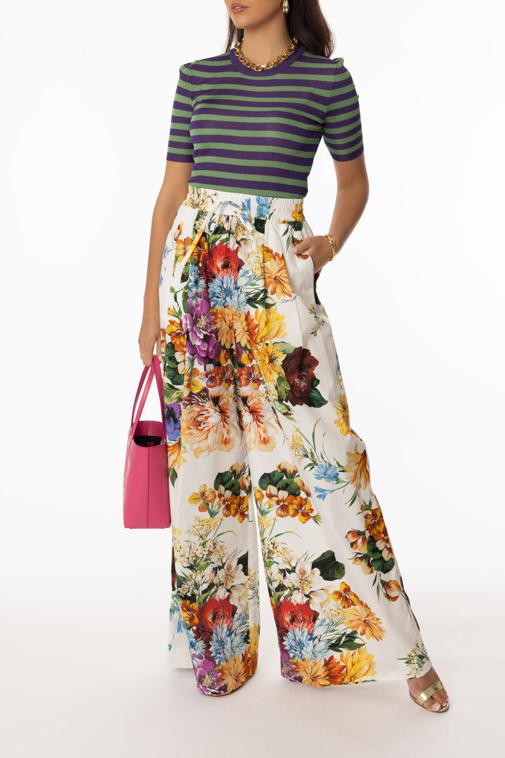 Poplin Wide Leg Pant-WHTFLWRS-36-CLOTHINGPANTWIDE LEG-DOLCE & GABBANA