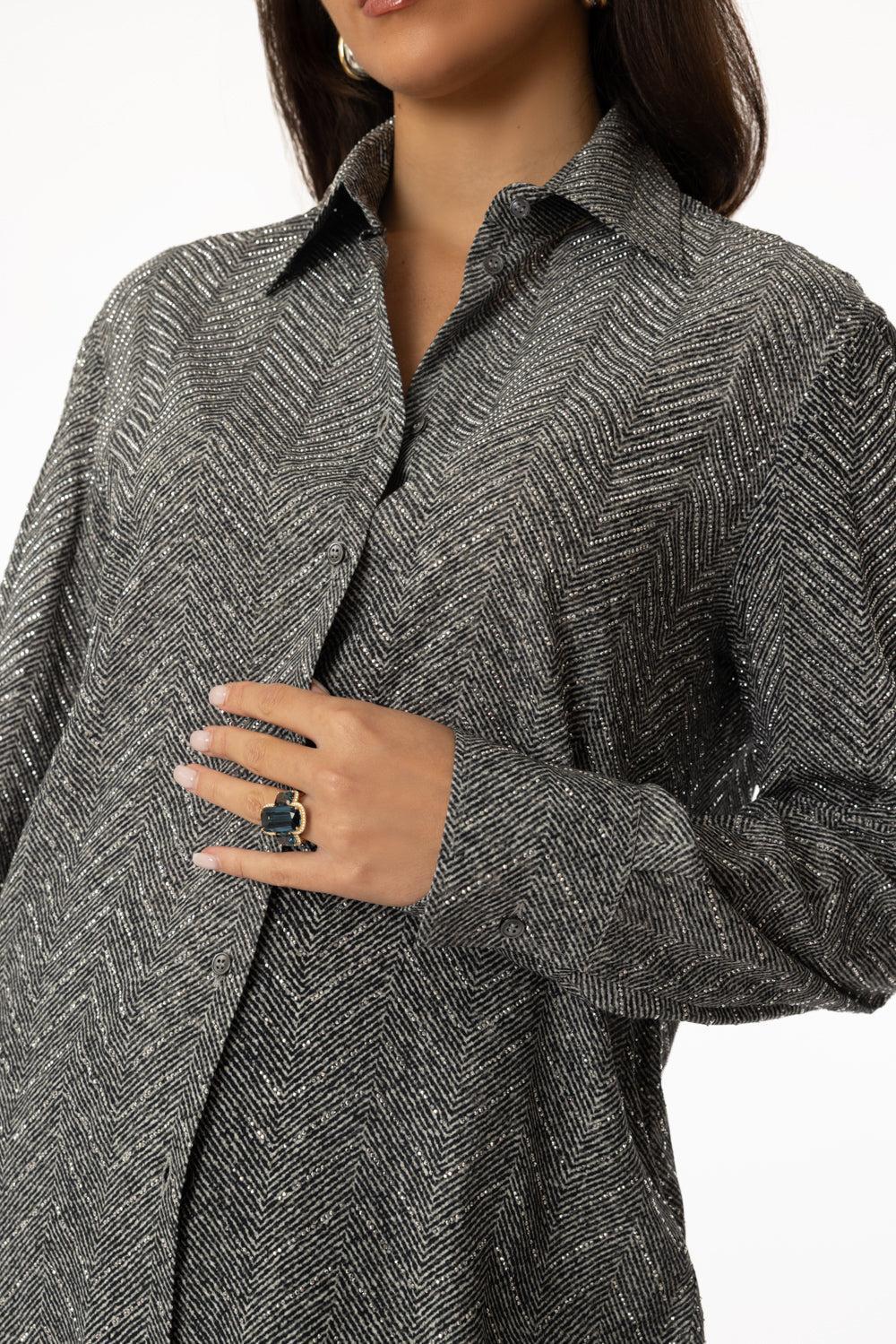Long Sleeve Button Blouse-GREYPRNT-40-CLOTHINGTOPBLOUSE-ERMANNO SCERVINO