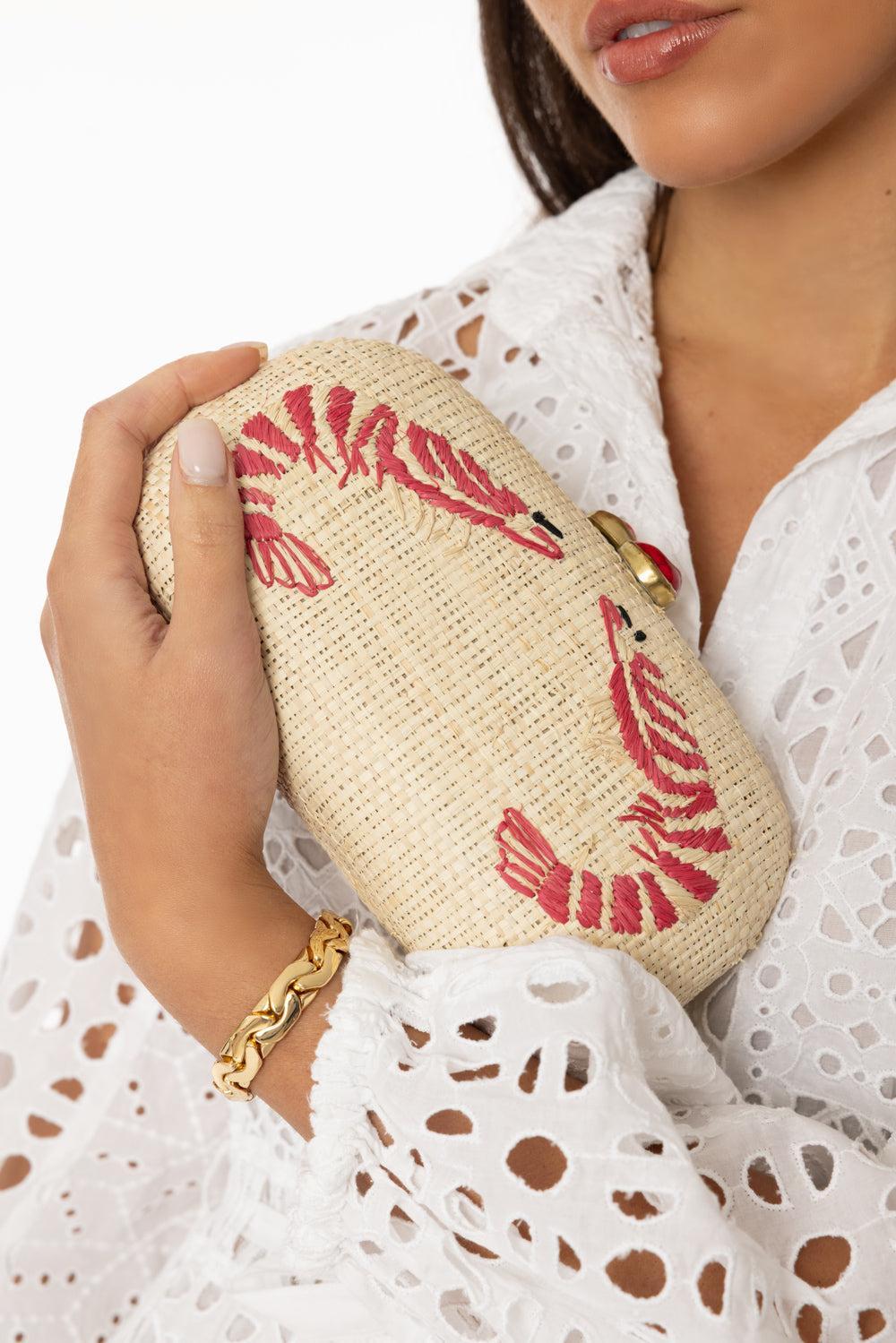 Shrimp Cocktail Clutch-NAT/RED-HANDBAGCLUTCHES-PAMELA MUNSON