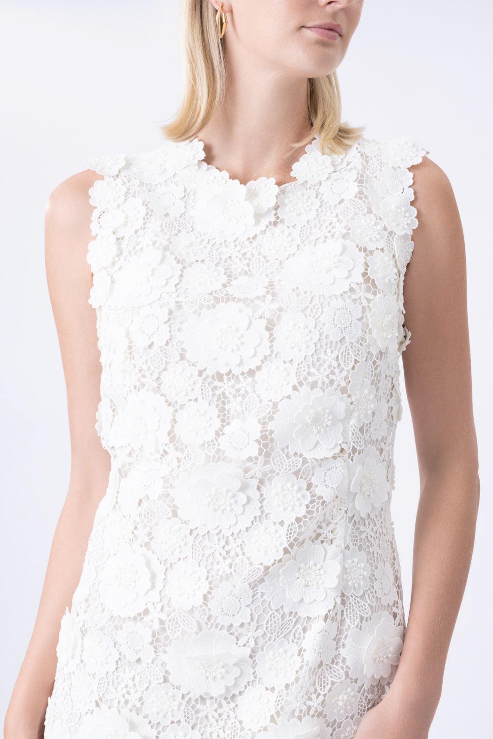 3D Floral Shift Dress-IVORY-4-CLOTHINGDRESSCOCKTAIL-MONIQUE LHUILLIER