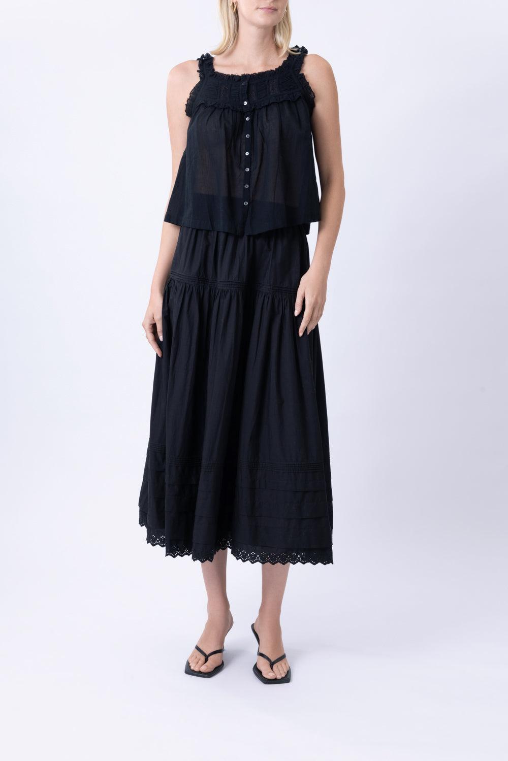 Sebastiane Midi Skirt - Black-BLACK-XS-CLOTHINGSKIRTMIDI-DOEN