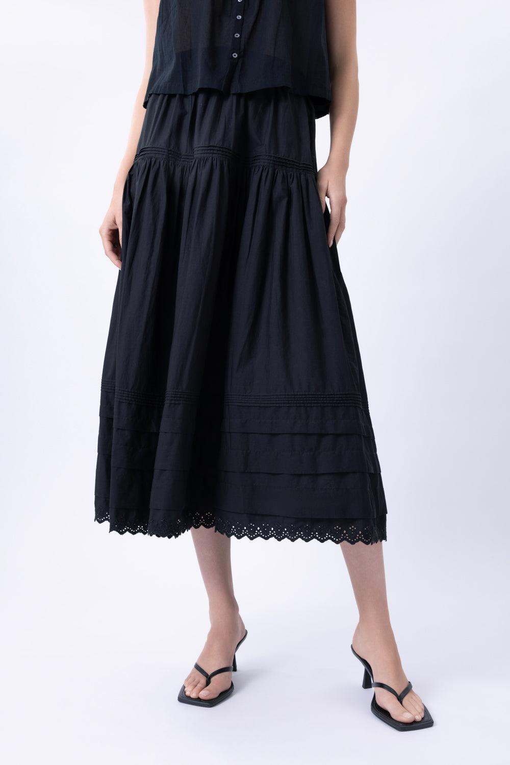 Sebastiane Midi Skirt - Black-BLACK-XS-CLOTHINGSKIRTMIDI-DOEN