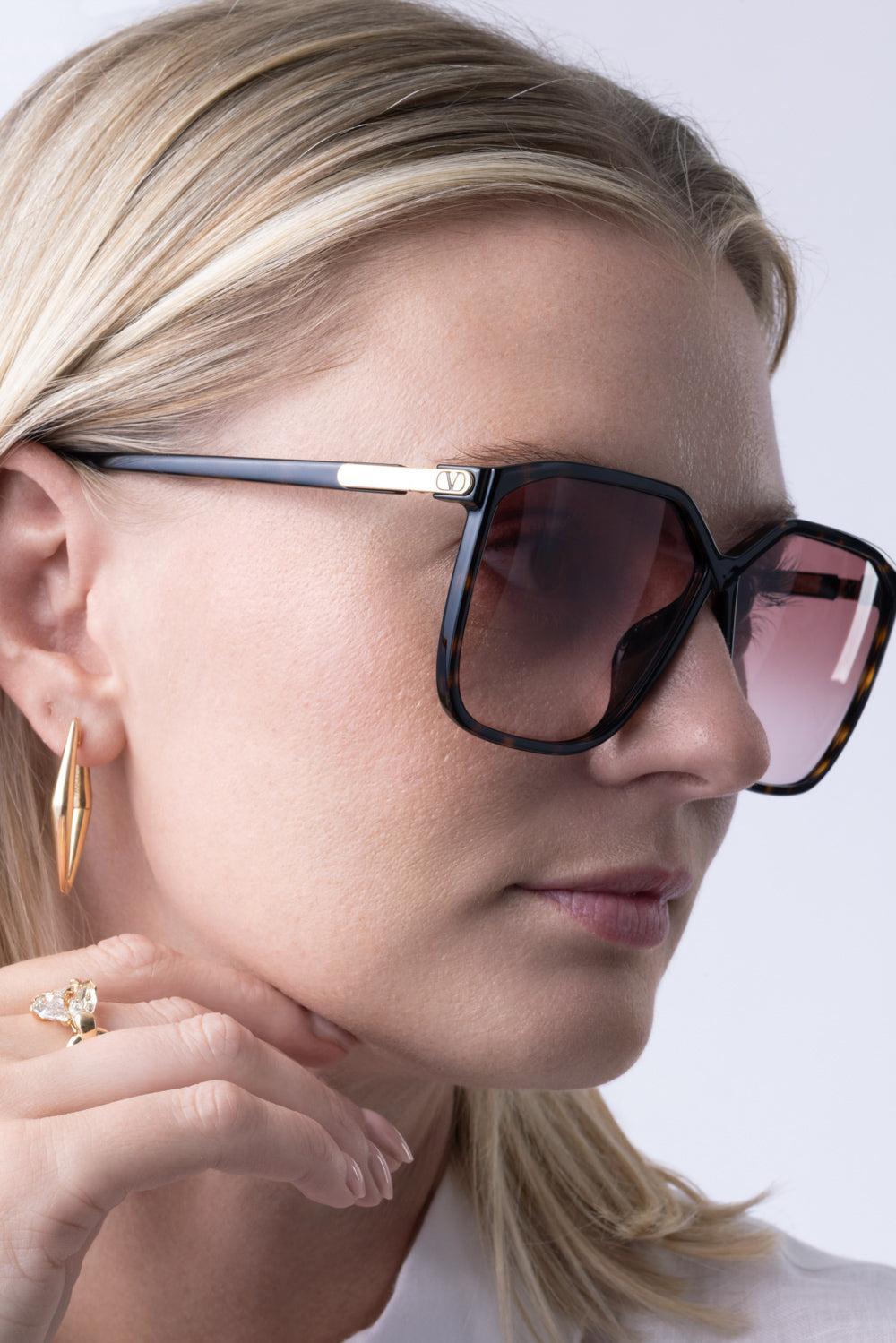 Vilouette Geometric Sunglasses-BROWN-ACCESSORIESUNGLASSES-VALENTINO ACCESSORIES