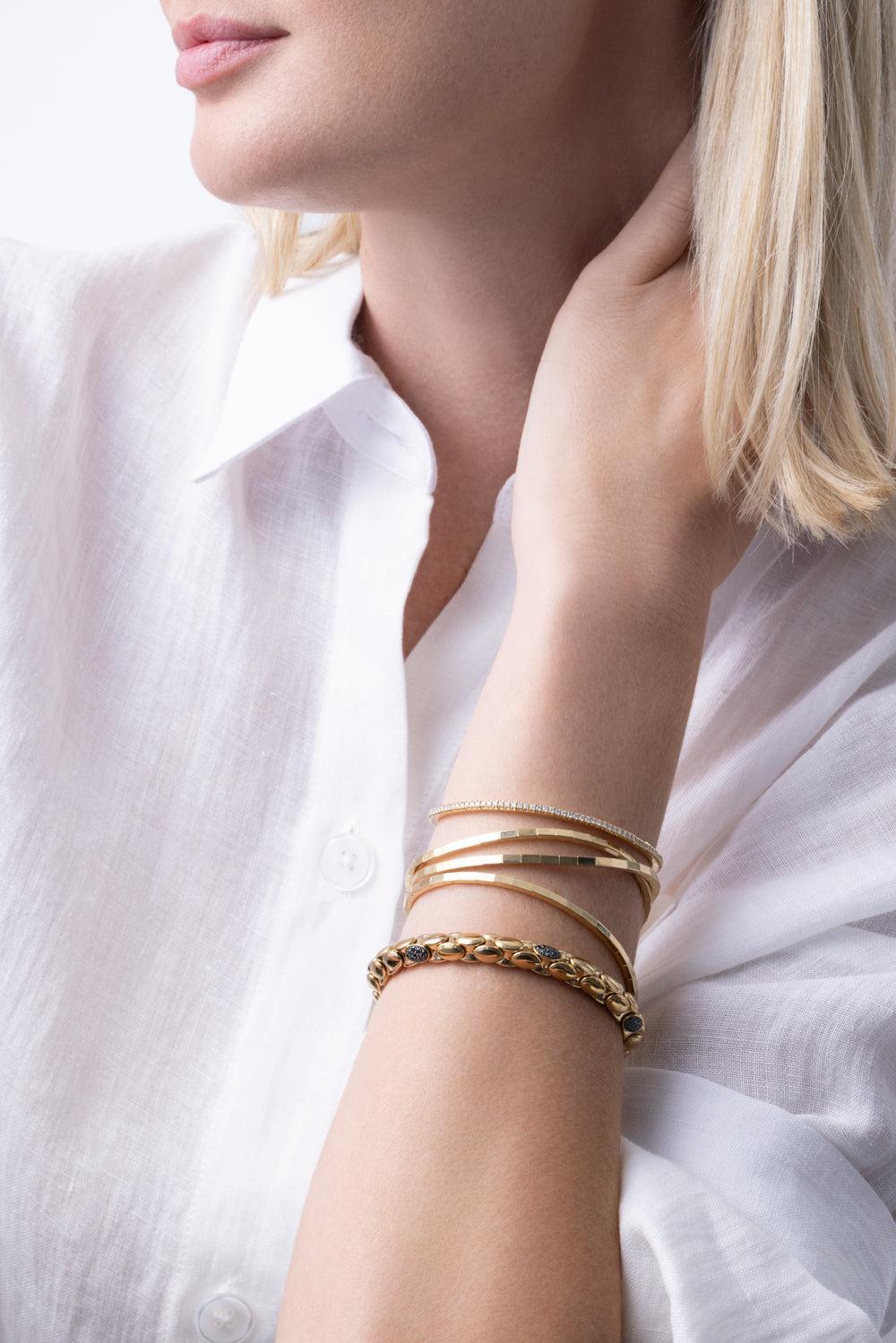 Six Black Diamond Anaconda Bracelet-YELLOW GOLD-JEWELRYFINE JEWELBRACELET O-ROBERTO DEMEGLIO