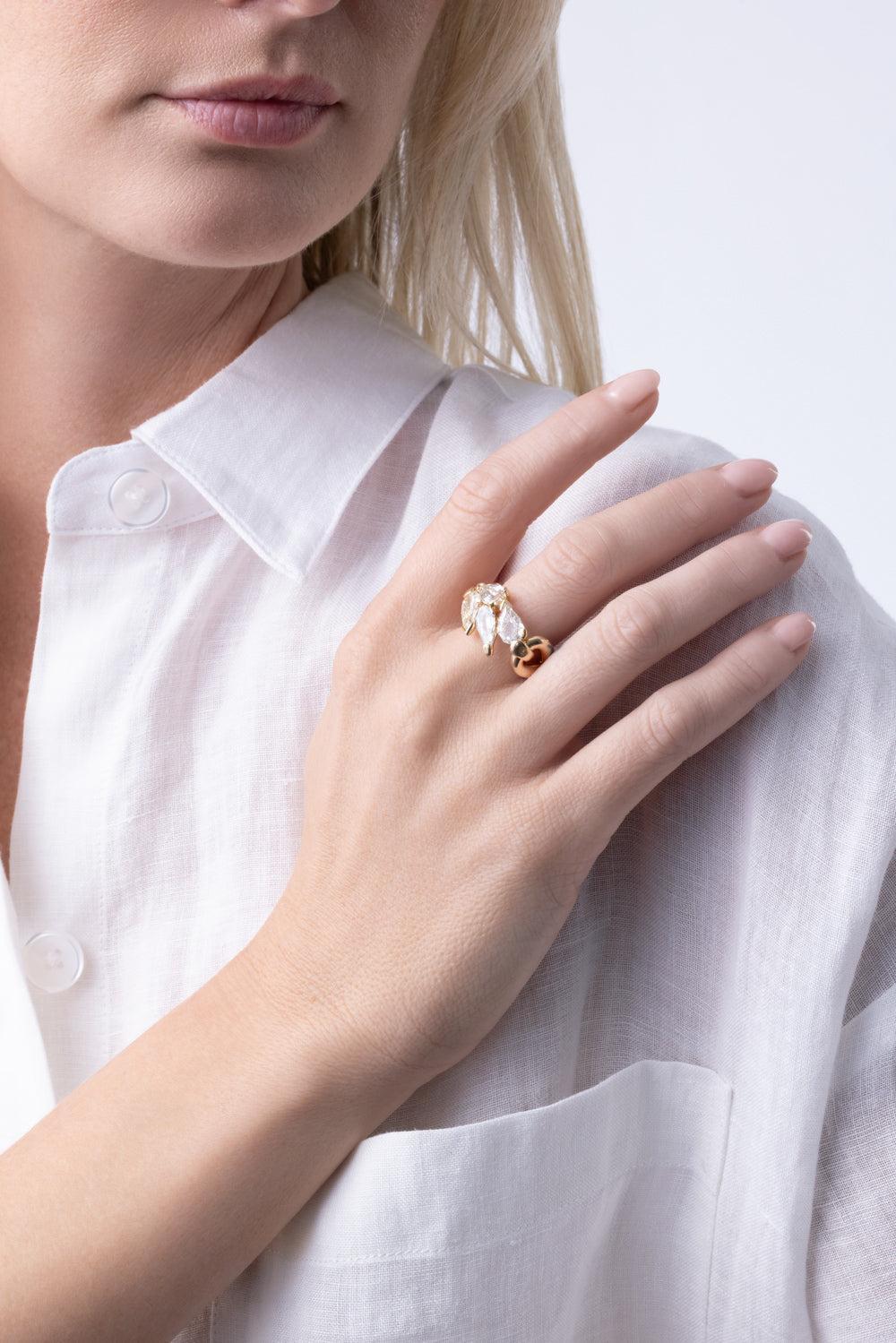 Diamond Cluster Mantle Ring-YELLOW GOLD-7-JEWELRYFINE JEWELRING-UNIFORM OBJECT