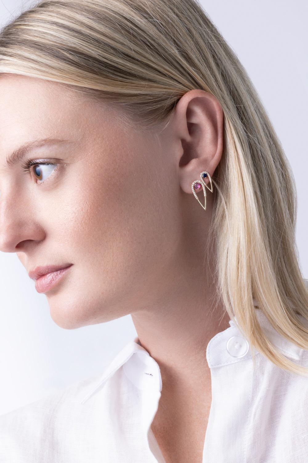 Sapphire Diamond Medium Peacock Stud Earrings-YELLOW GOLD-JEWELRYFINE JEWELEARRING-EDEN PRESLEY