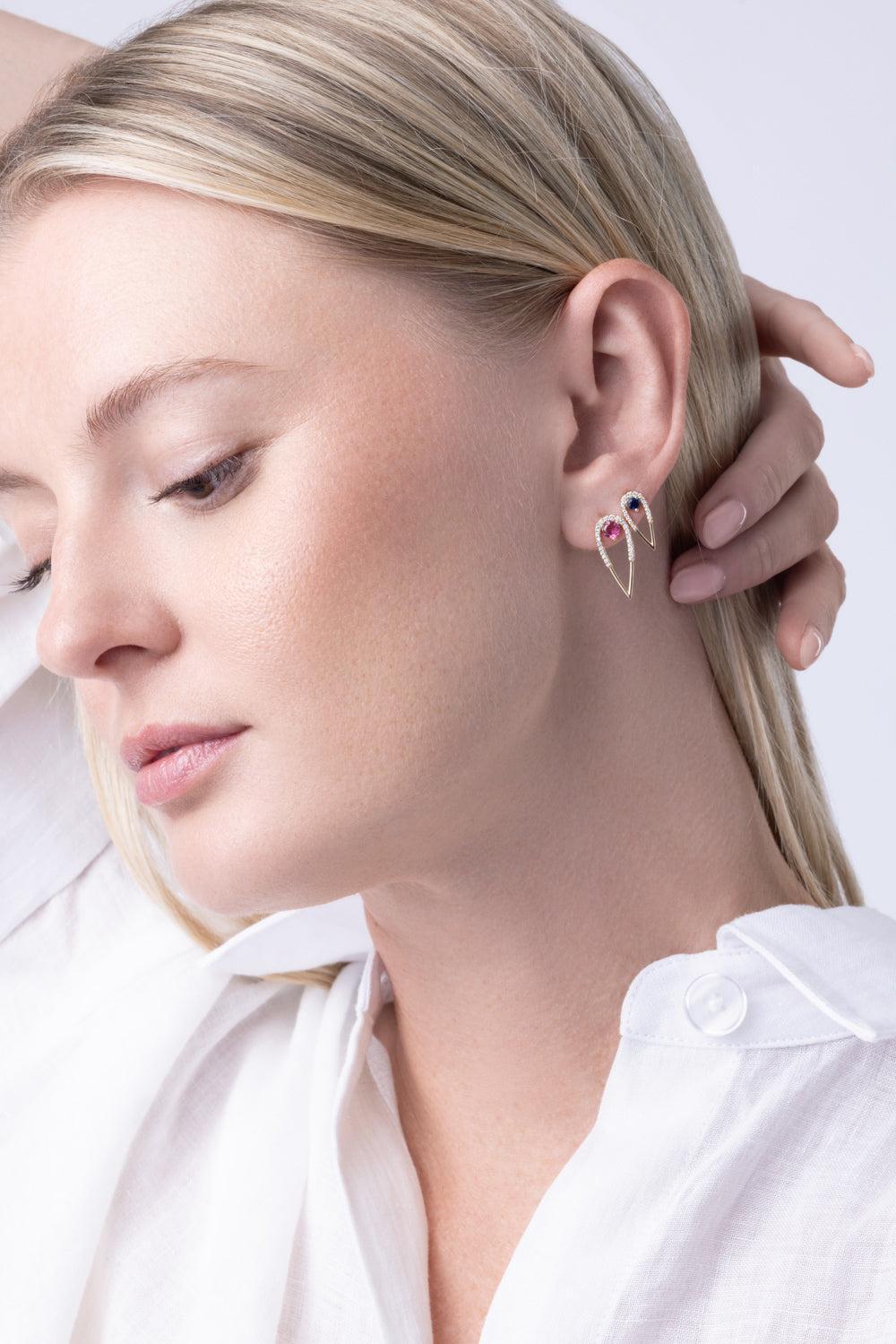 Pink Tourmaline Diamond Large Peacock Stud Earrings-YELLOW GOLD-JEWELRYFINE JEWELEARRING-EDEN PRESLEY