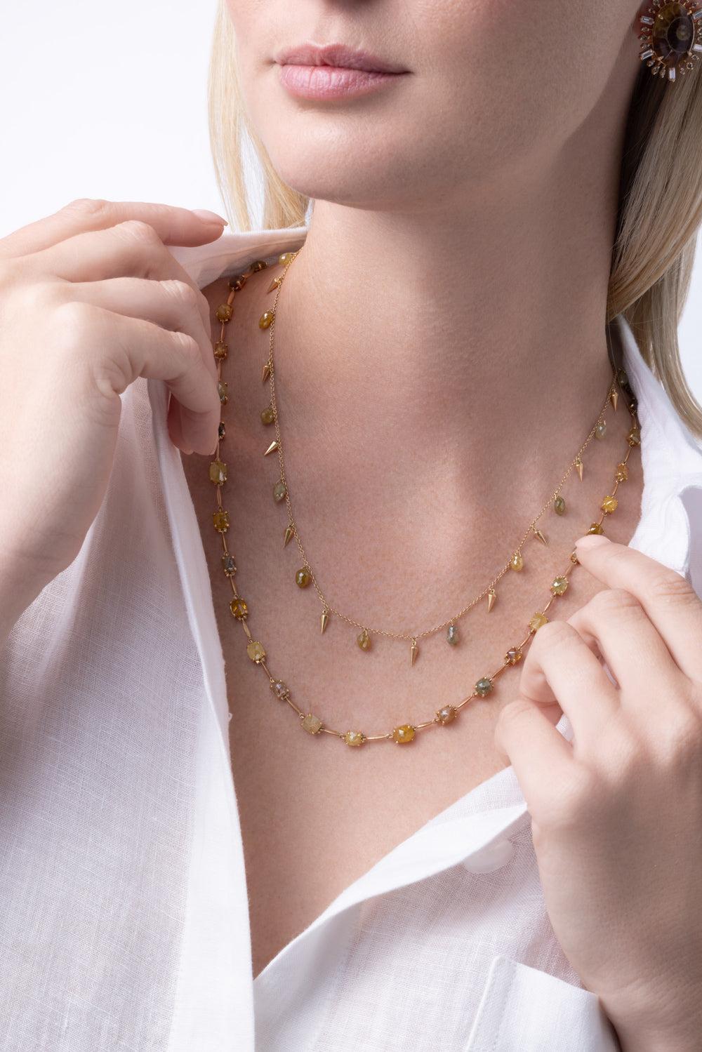 Diamond Color Briolette Alternating Necklace-YELLOW GOLD-JEWELRYFINE JEWELNECKLACE O-PARULINA