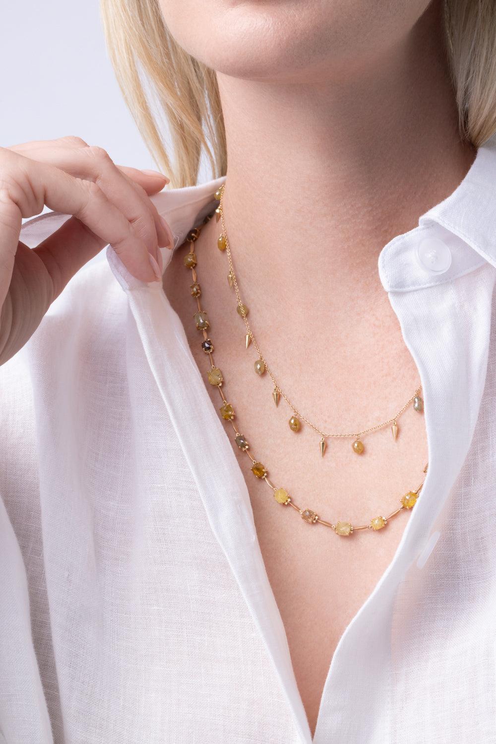 Diamond Color Briolette Alternating Necklace-YELLOW GOLD-JEWELRYFINE JEWELNECKLACE O-PARULINA