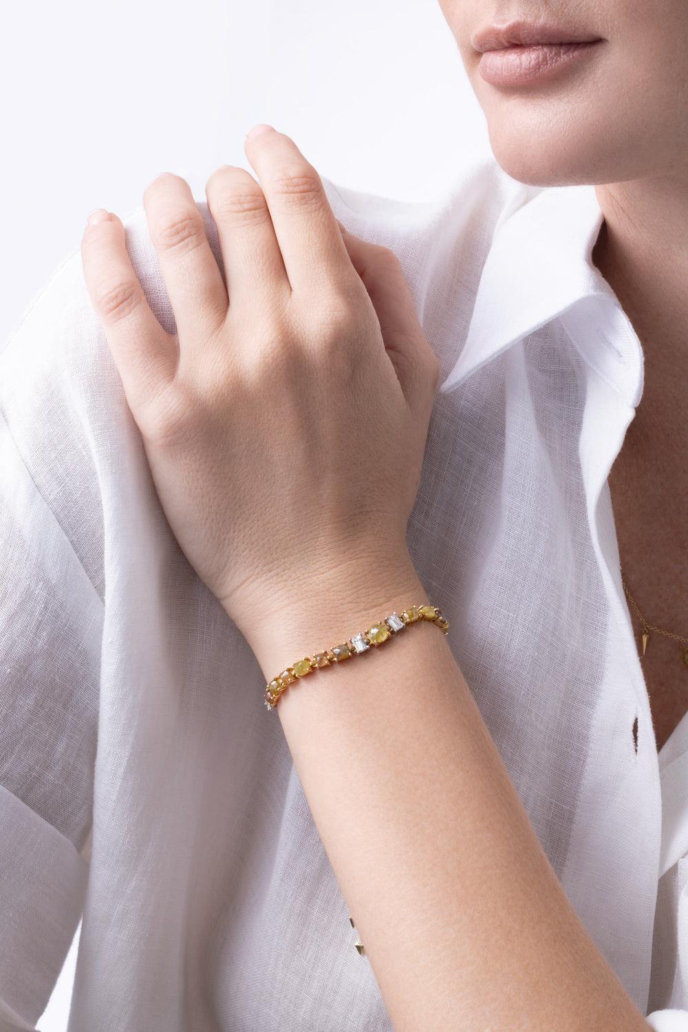 Diamond Color Rose Bracelet-YELLOW GOLD-JEWELRYFINE JEWELBRACELET O-PARULINA
