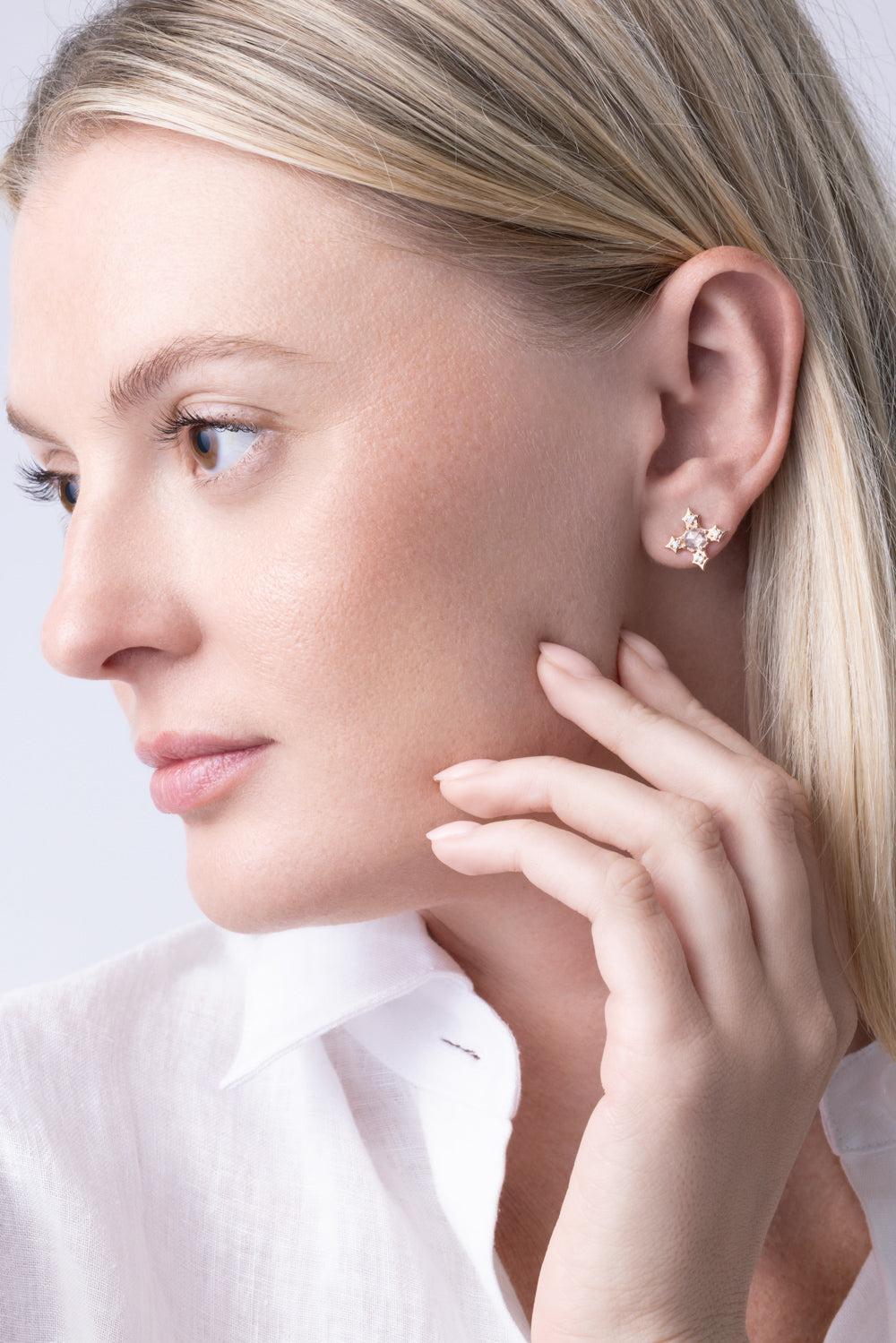 Diamond Rose Tudor Stud Earrings-ROSE GOLD-JEWELRYFINE JEWELEARRING-PARULINA