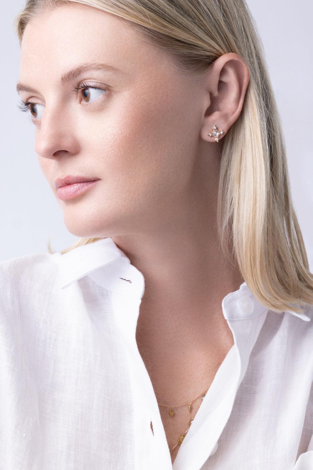 Diamond Rose Tudor Stud Earrings-ROSE GOLD-JEWELRYFINE JEWELEARRING-PARULINA
