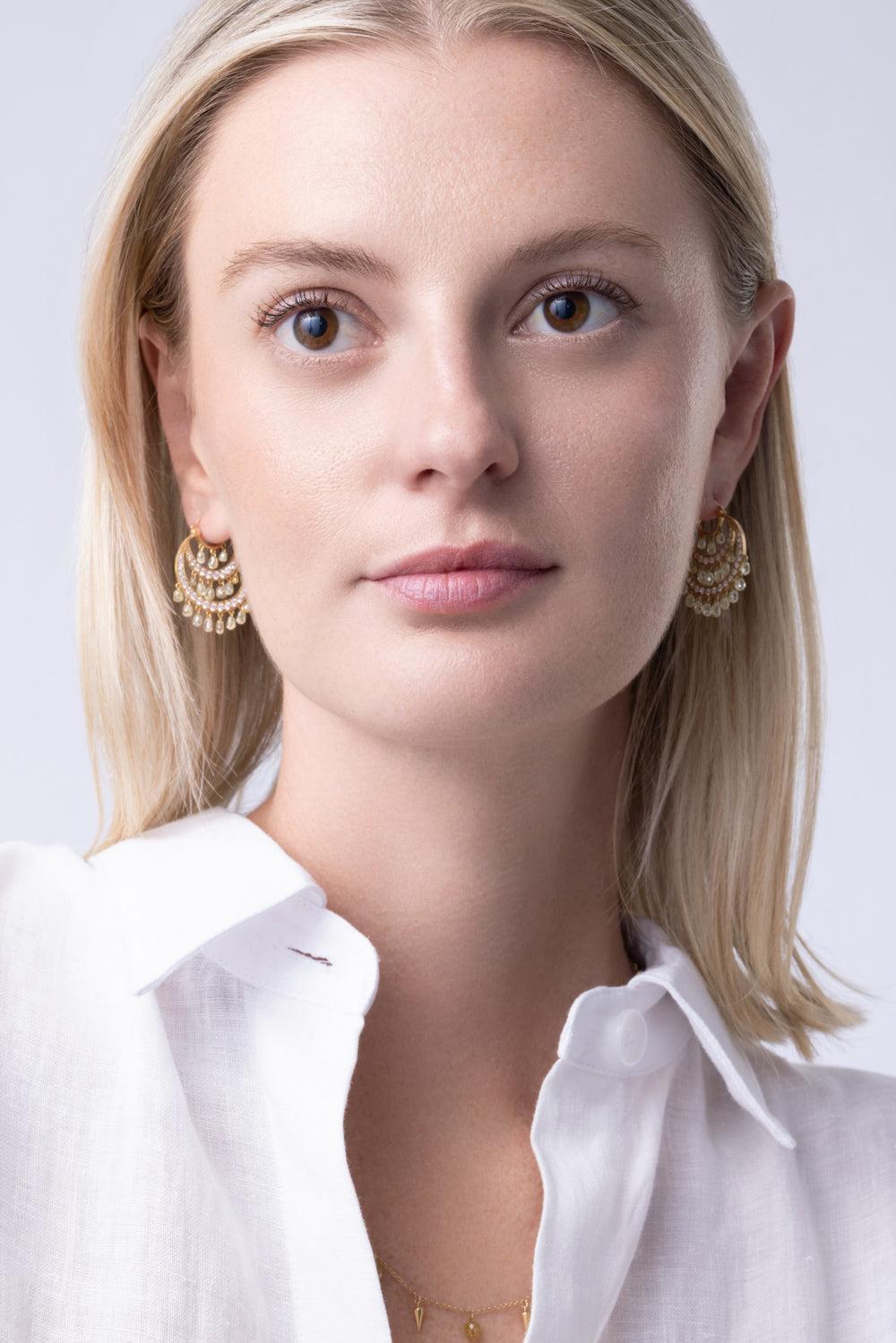Diamond Briolette Round Tier Earrings-YELLOW GOLD-JEWELRYFINE JEWELEARRING-PARULINA