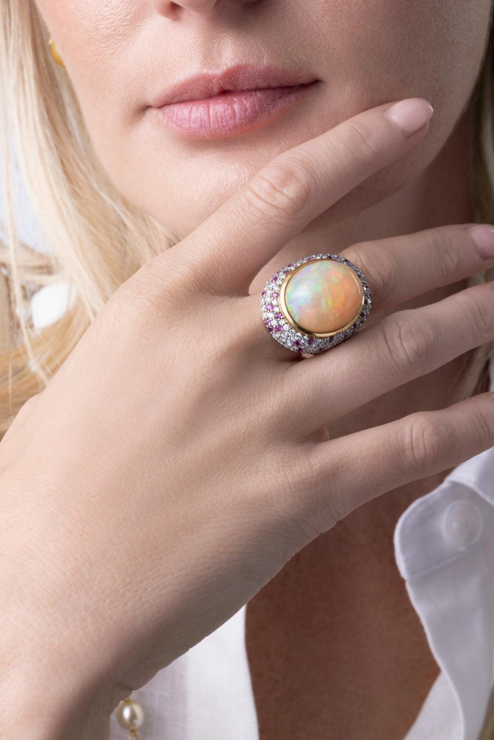 Opal Diamond Pink Sapphire Ring-WHITE GOLD-6.25-JEWELRYFINE JEWELRING-PARULINA