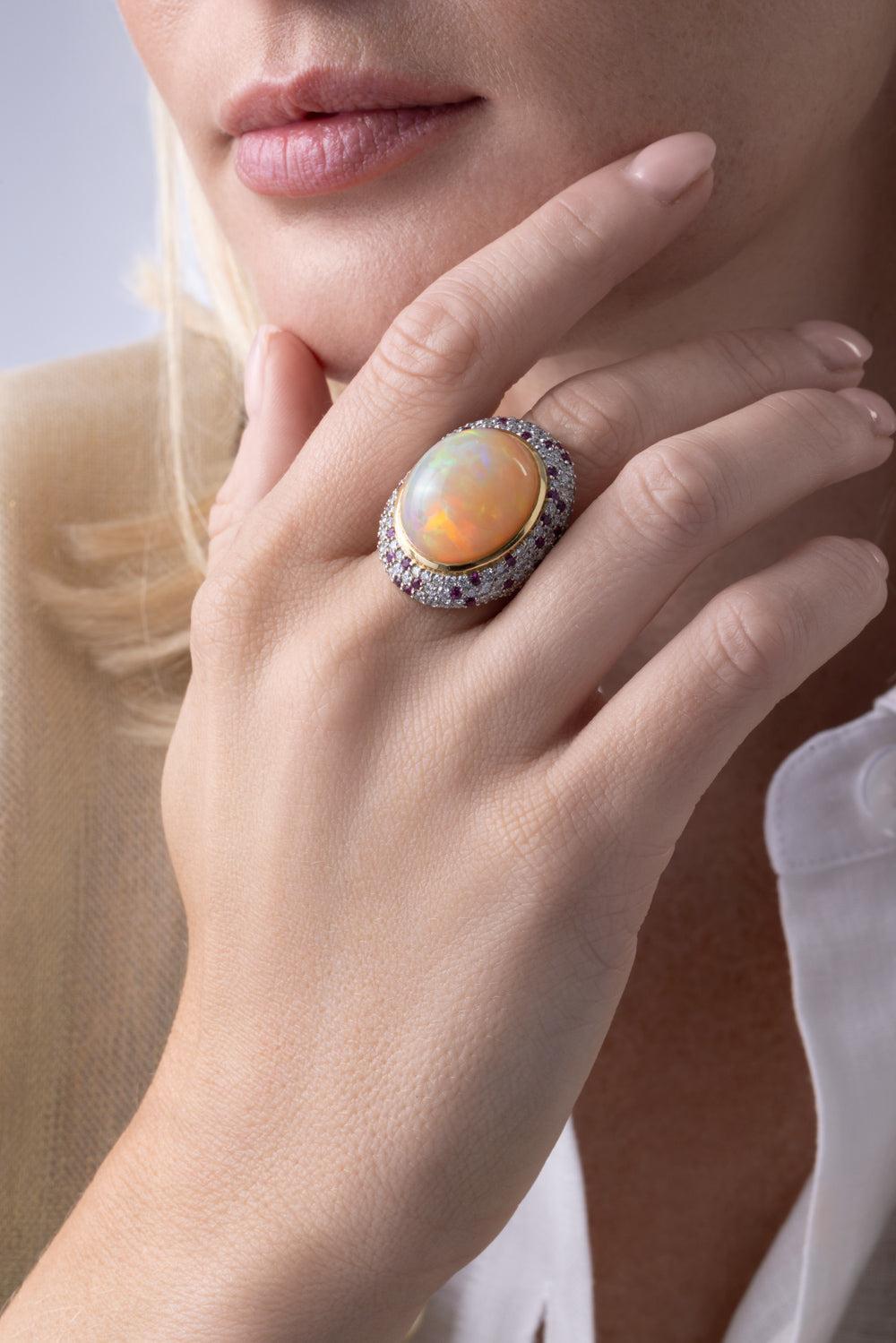 Opal Diamond Pink Sapphire Ring-WHITE GOLD-6.25-JEWELRYFINE JEWELRING-PARULINA