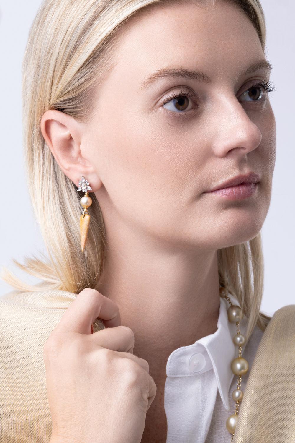 Diamond Pearl Detachable Earrings-YELLOW GOLD-JEWELRYFINE JEWELEARRING-PARULINA