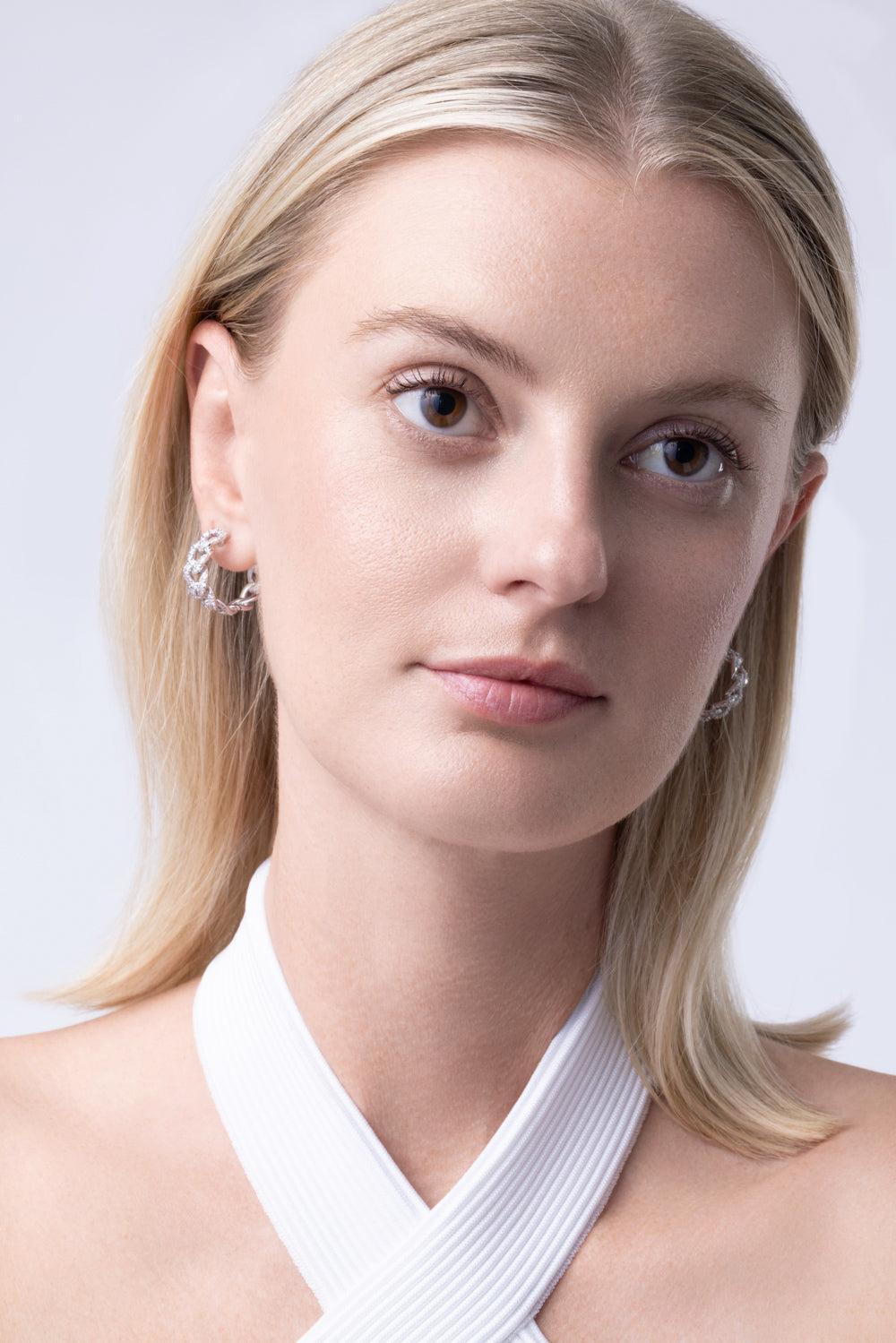 Diamond Cuban Chain Hoop Earrings-WHITE GOLD-JEWELRYFINE JEWELEARRING-ZYDO