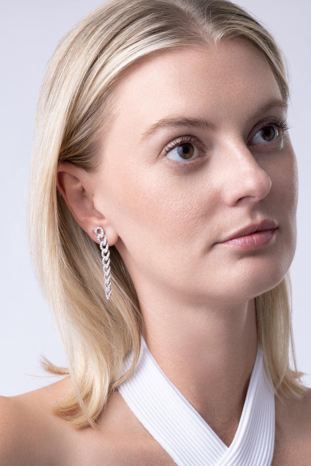 Diamond Groumette Chain Drop Earrings-WHITE GOLD-JEWELRYFINE JEWELEARRING-ZYDO