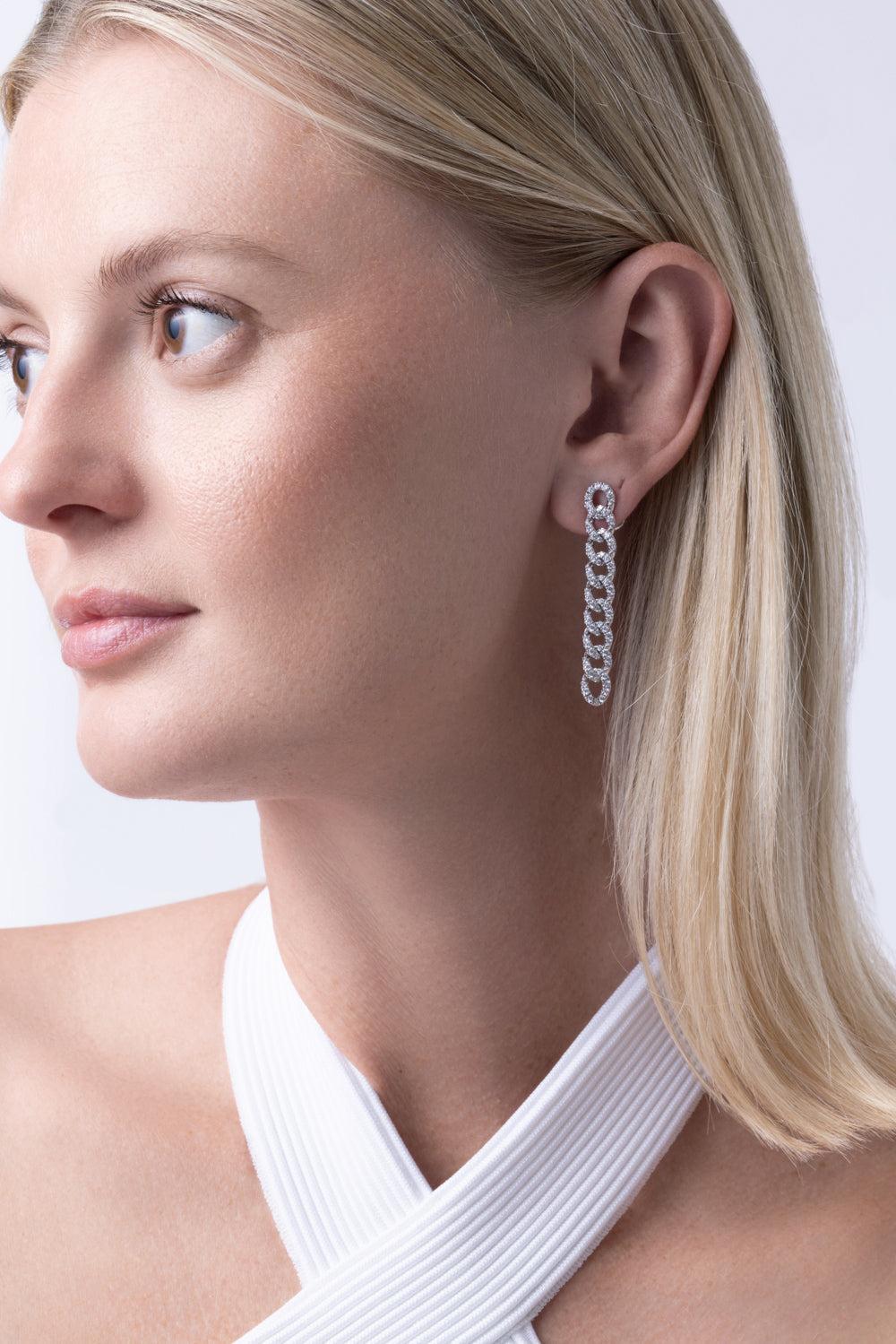 Diamond Groumette Chain Drop Earrings-WHITE GOLD-JEWELRYFINE JEWELEARRING-ZYDO