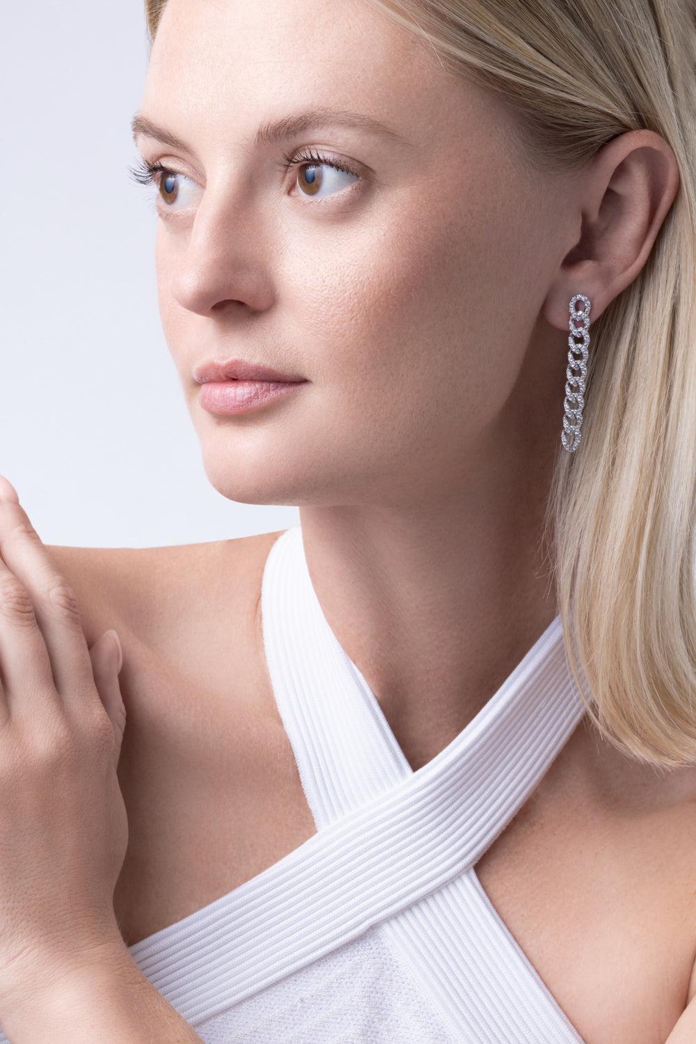 Diamond Groumette Chain Drop Earrings-WHITE GOLD-JEWELRYFINE JEWELEARRING-ZYDO