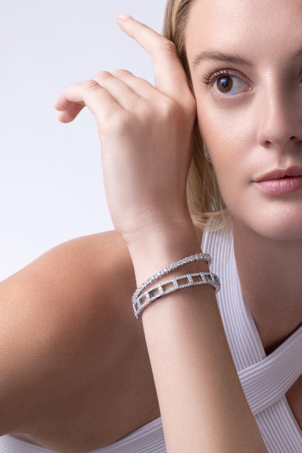 Diamond Alternating Stretch Bracelet - White Gold-WHITE GOLD-JEWELRYFINE JEWELBRACELET O-ZYDO