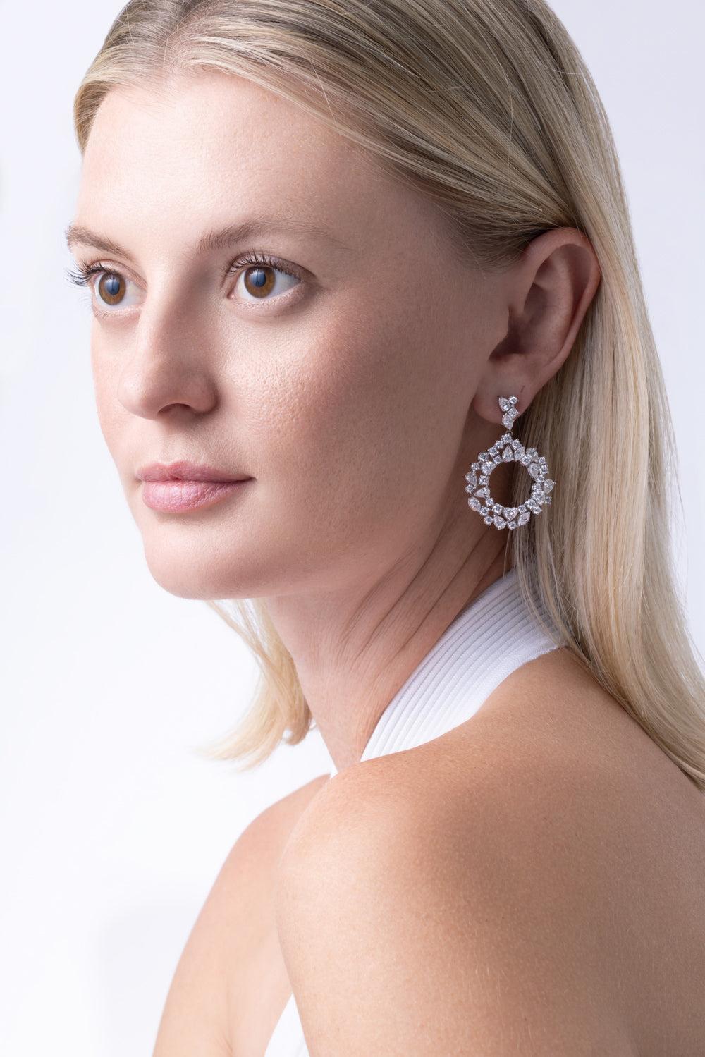Diamond Loop Drop Earrings-WHITE GOLD-JEWELRYFINE JEWELEARRING-ZYDO