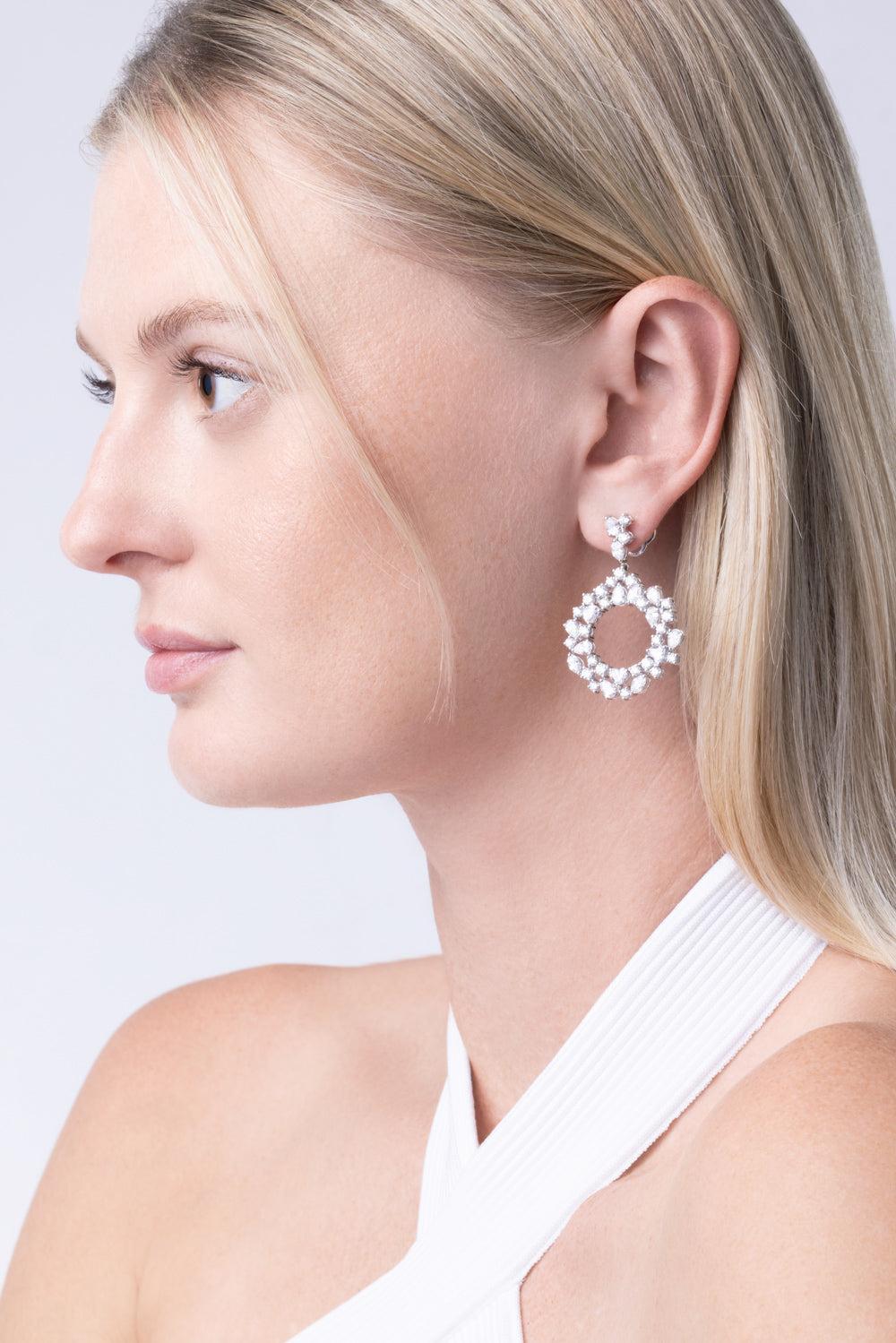 Diamond Loop Drop Earrings-WHITE GOLD-JEWELRYFINE JEWELEARRING-ZYDO