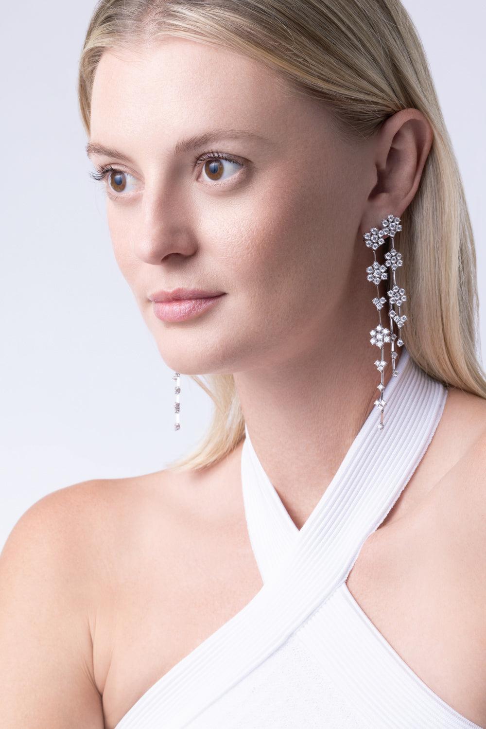 Diamond Cascading Flower Earrings-WHITE GOLD-JEWELRYFINE JEWELEARRING-ZYDO