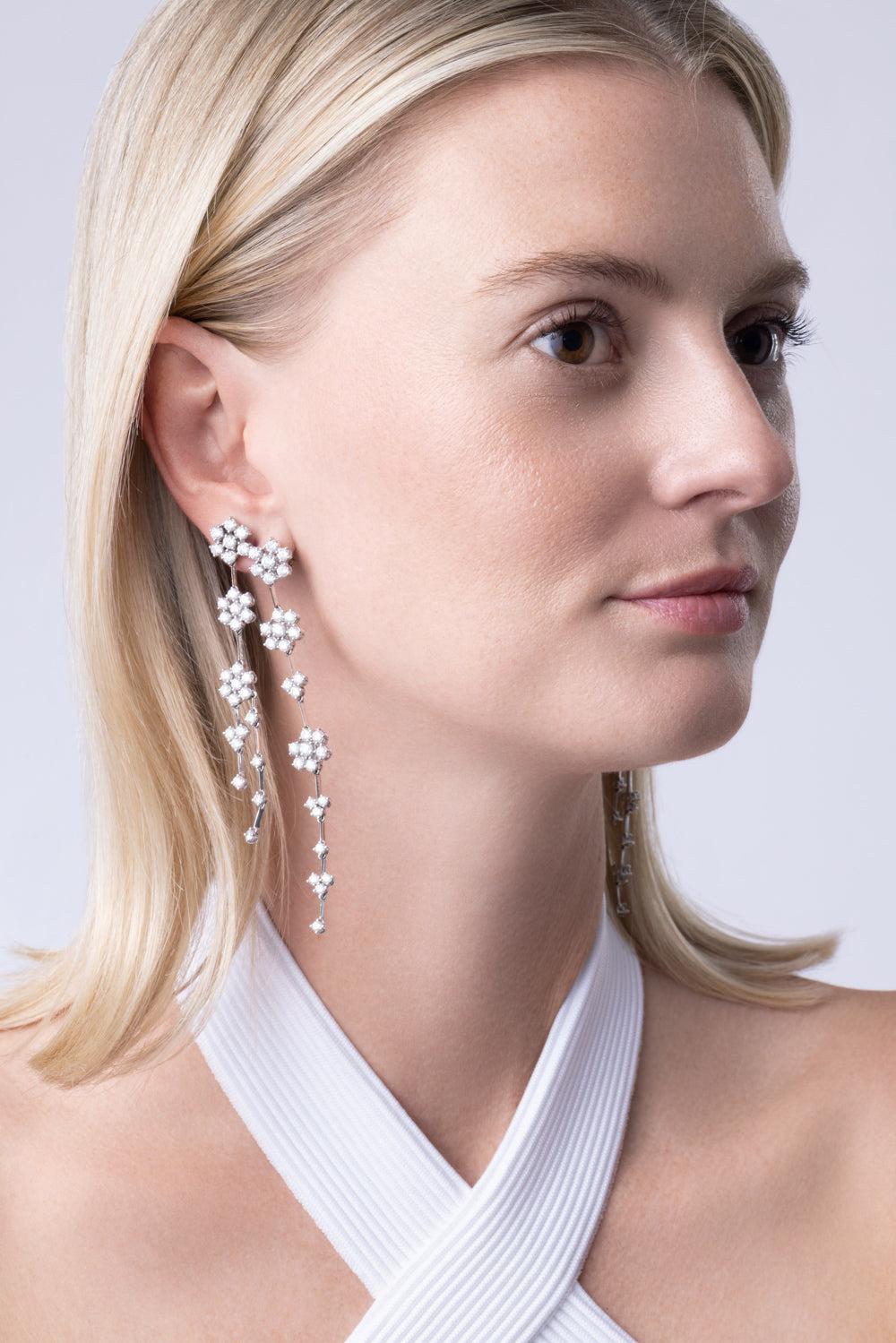 Diamond Cascading Flower Earrings-WHITE GOLD-JEWELRYFINE JEWELEARRING-ZYDO