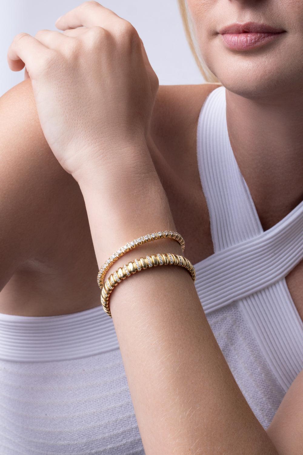 Diamond Alternating Stretch Bracelet - Yellow Gold-YELLOW GOLD-JEWELRYFINE JEWELBRACELET O-ZYDO