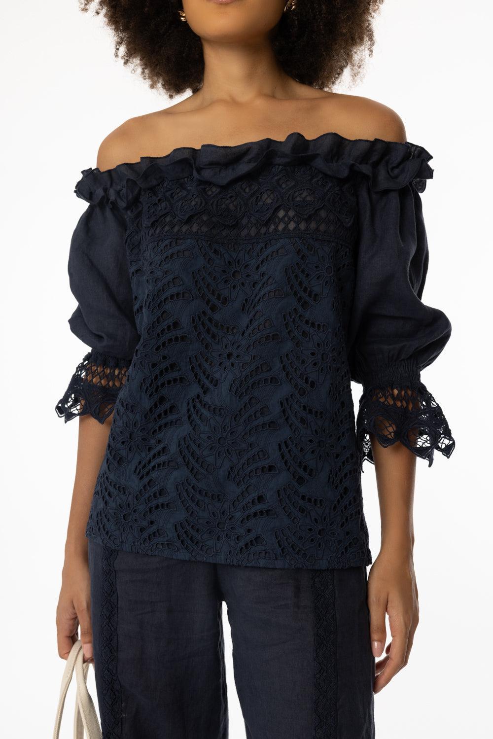 Cecina Blouse-NAVY-XS-CLOTHINGTOPBLOUSE-TEMPTATION POSITANO