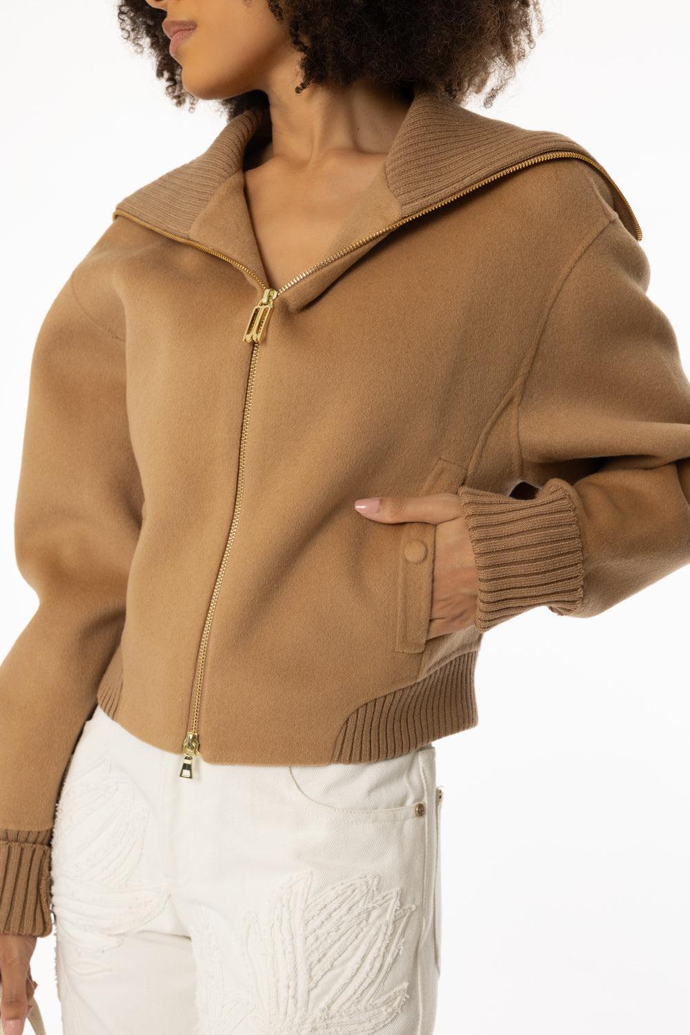 Double Faced Bomber Jacket-CAMEL-2-CLOTHINGJACKETCASUAL-VICTORIA BECKHAM