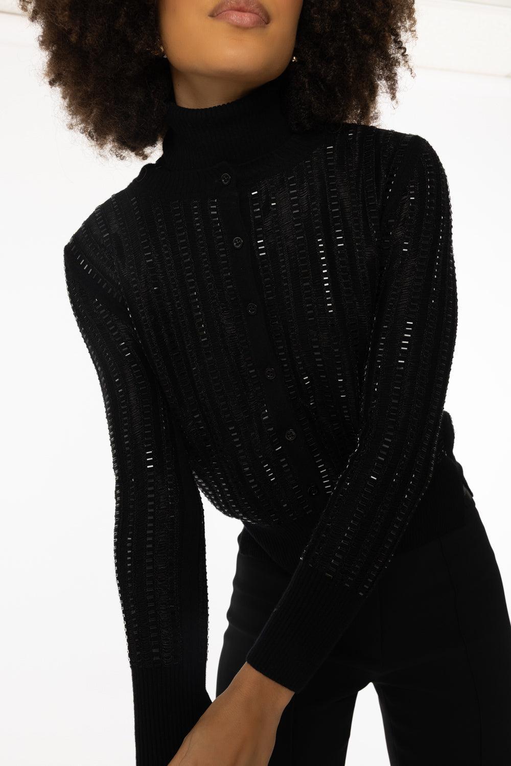 Three Quarter Sleeve Cardigan-BLACK-XS-CLOTHINGTOPCARDIGAN-ERMANNO SCERVINO