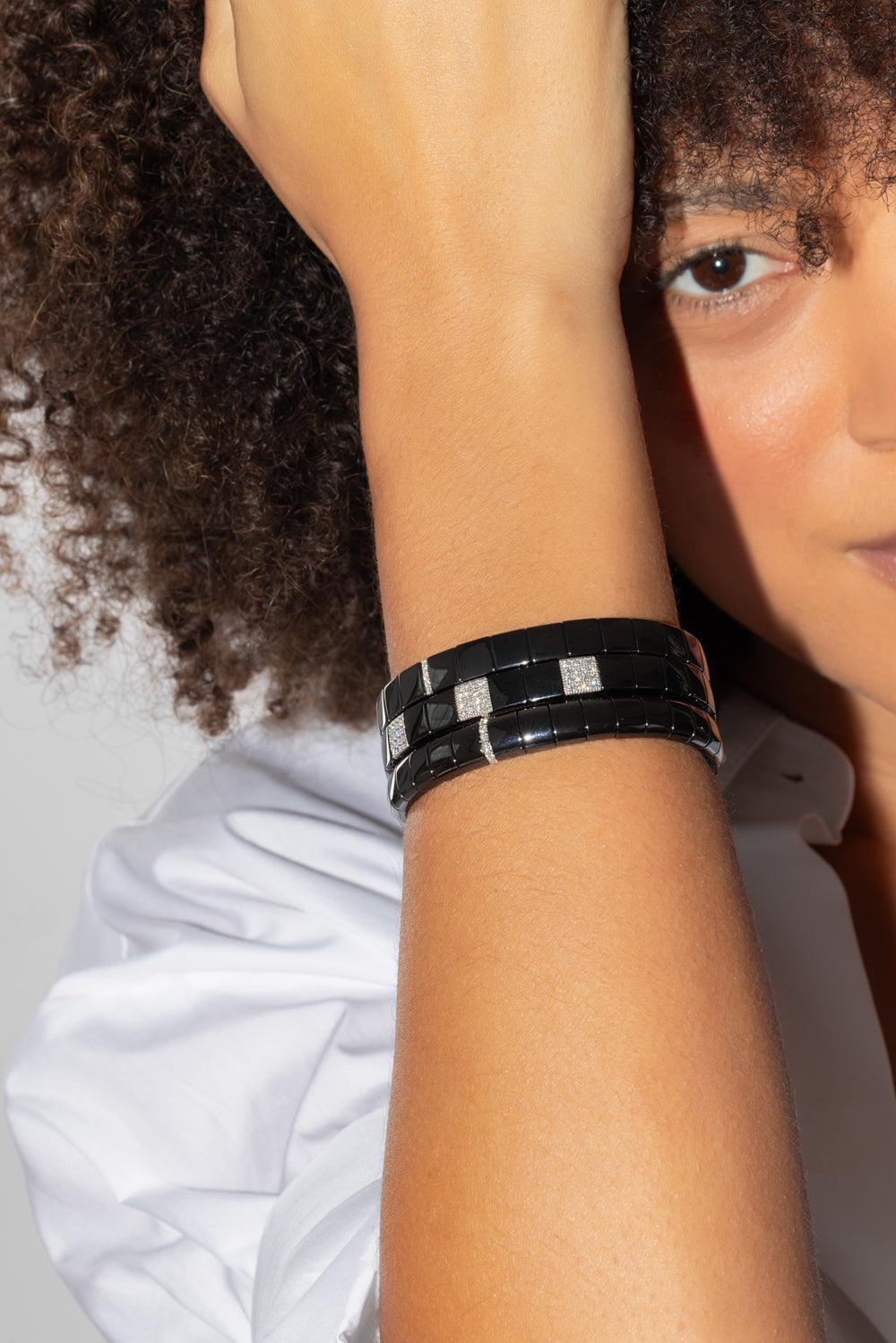 Pura Ceramic Diamond Bars Bracelet-WHITE GOLD-JEWELRYFINE JEWELBRACELET O-ROBERTO DEMEGLIO