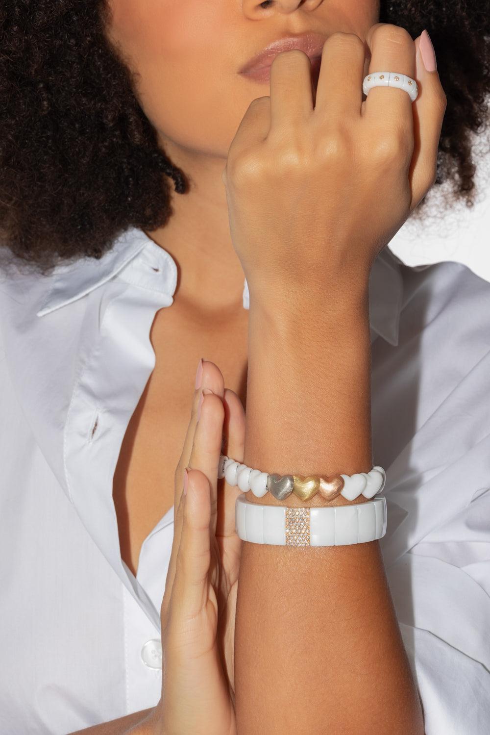 One Diamond White Domino Stretch Bracelet-ROSE GOLD-JEWELRYFINE JEWELBRACELET O-ROBERTO DEMEGLIO