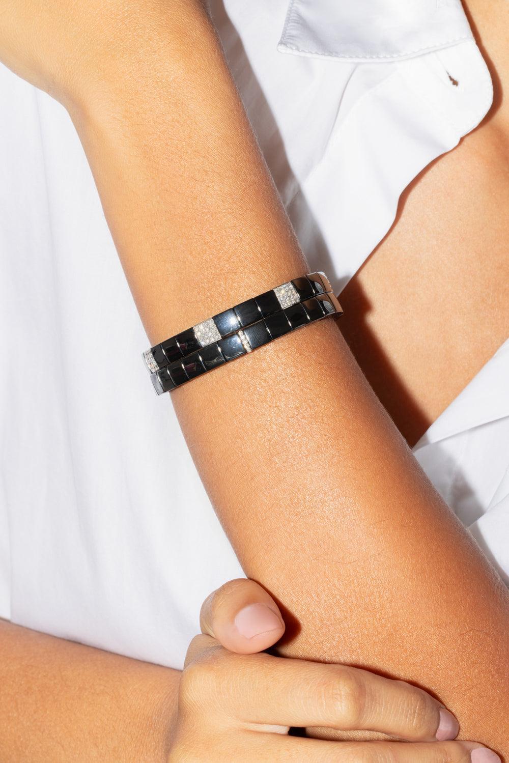 Seven Diamond Black Scacco Stretch Bracelet-WHITE GOLD-JEWELRYFINE JEWELBRACELET O-ROBERTO DEMEGLIO