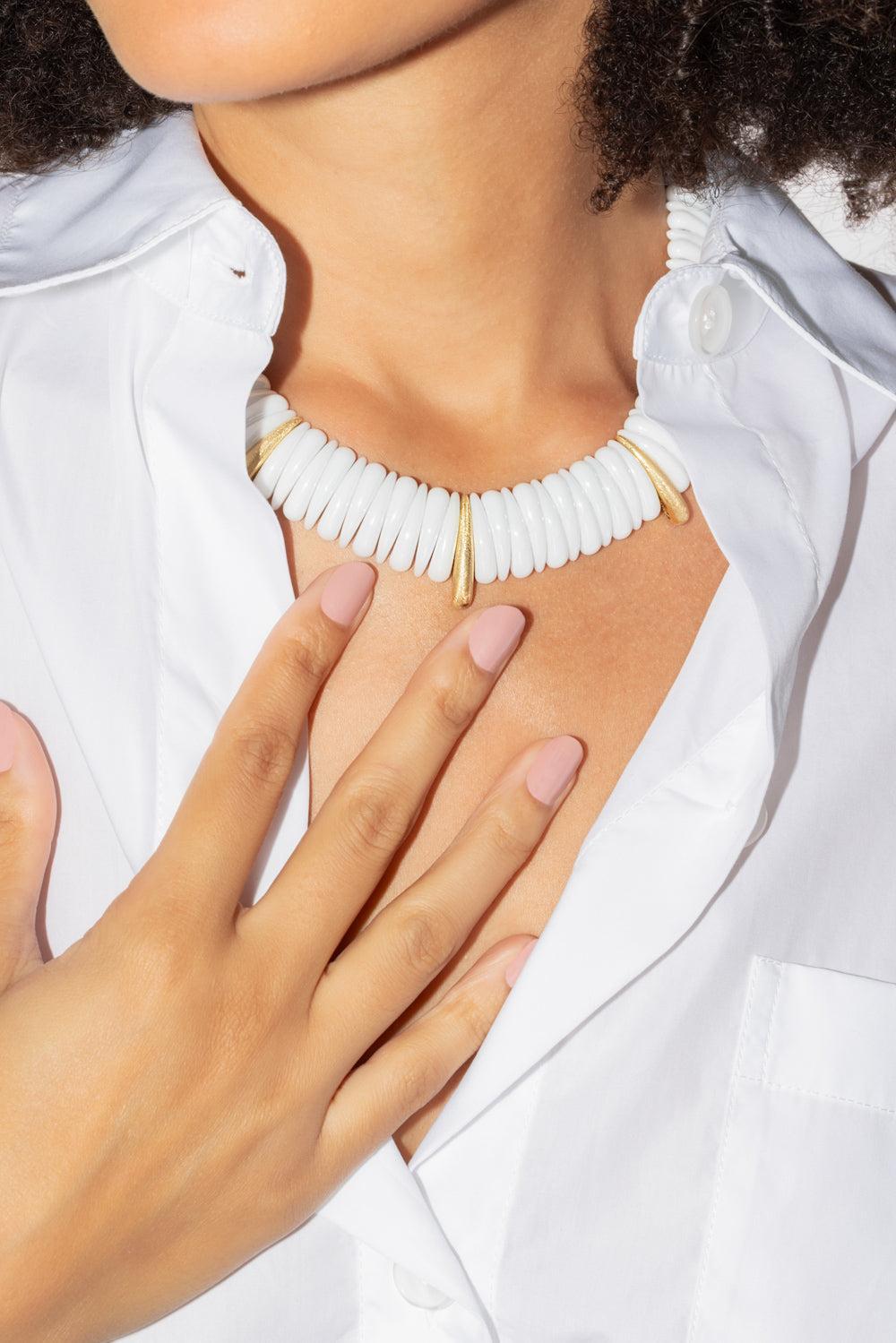 Artiglio White Ceramic Necklace-YELLOW GOLD-JEWELRYFINE JEWELNECKLACE O-ROBERTO DEMEGLIO