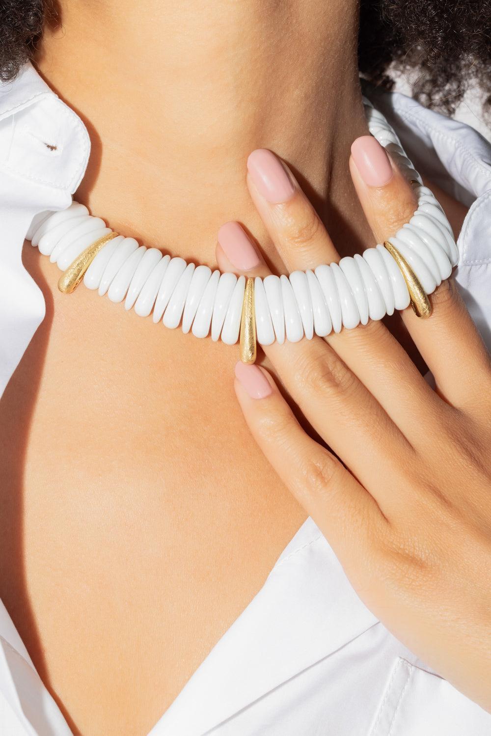 Artiglio White Ceramic Necklace-YELLOW GOLD-JEWELRYFINE JEWELNECKLACE O-ROBERTO DEMEGLIO