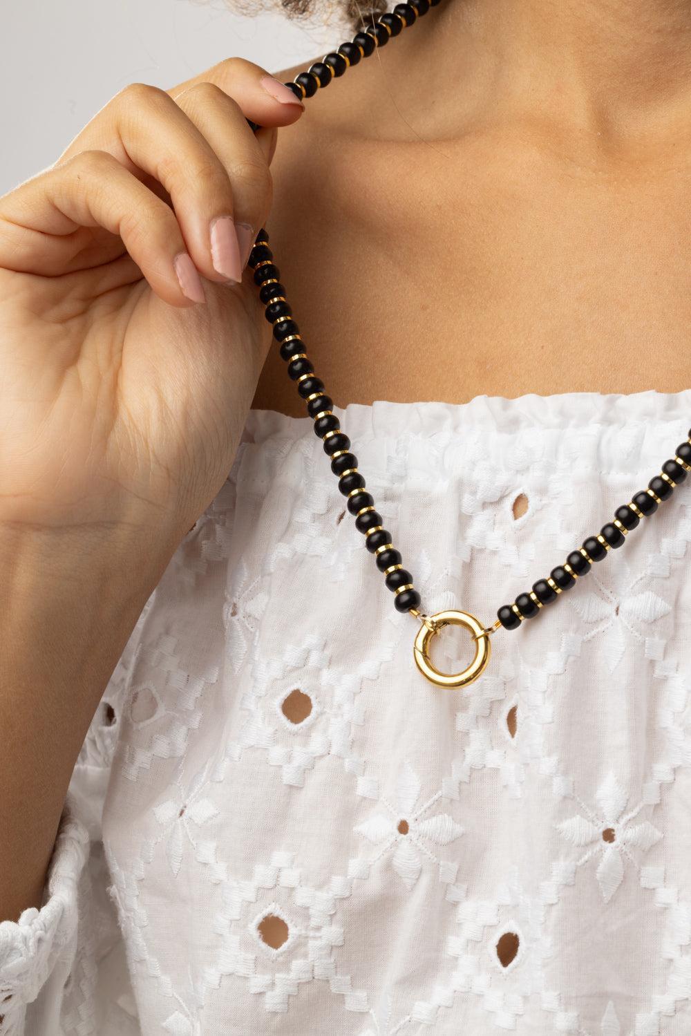 Black Bead Rondelle Necklace-BLACK-JEWELRYBOUTIQUENECKLACE O-HIJAS DE PUKA