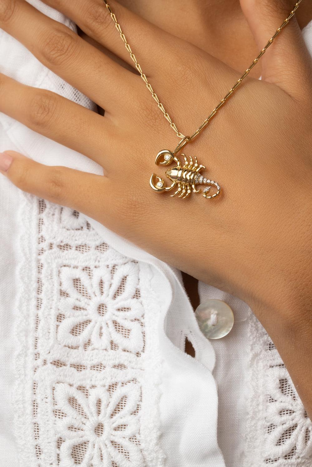 Medium Scorpio Zodiac Necklace-YELLOW GOLD-18-JEWELRYFINE JEWELNECKLACE O-BRENT NEALE