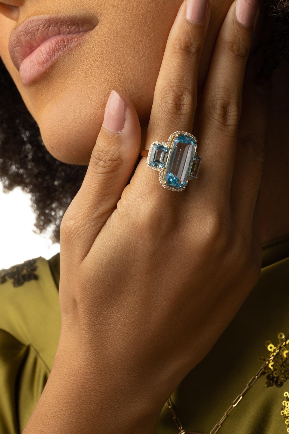 Blue Topaz Three Stone Gossip Ring-YELLOW GOLD-7-JEWELRYFINE JEWELRING-GOSHWARA