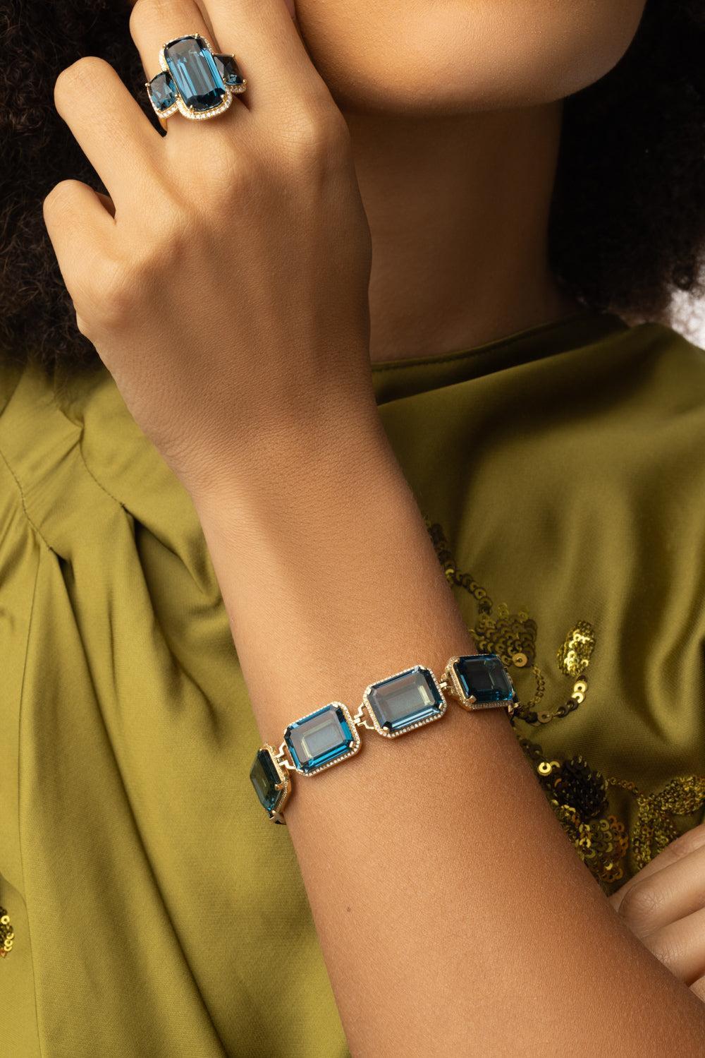 London Blue Topaz Gossip Bracelet-YELLOW GOLD-6.75-JEWELRYFINE JEWELBRACELET O-GOSHWARA