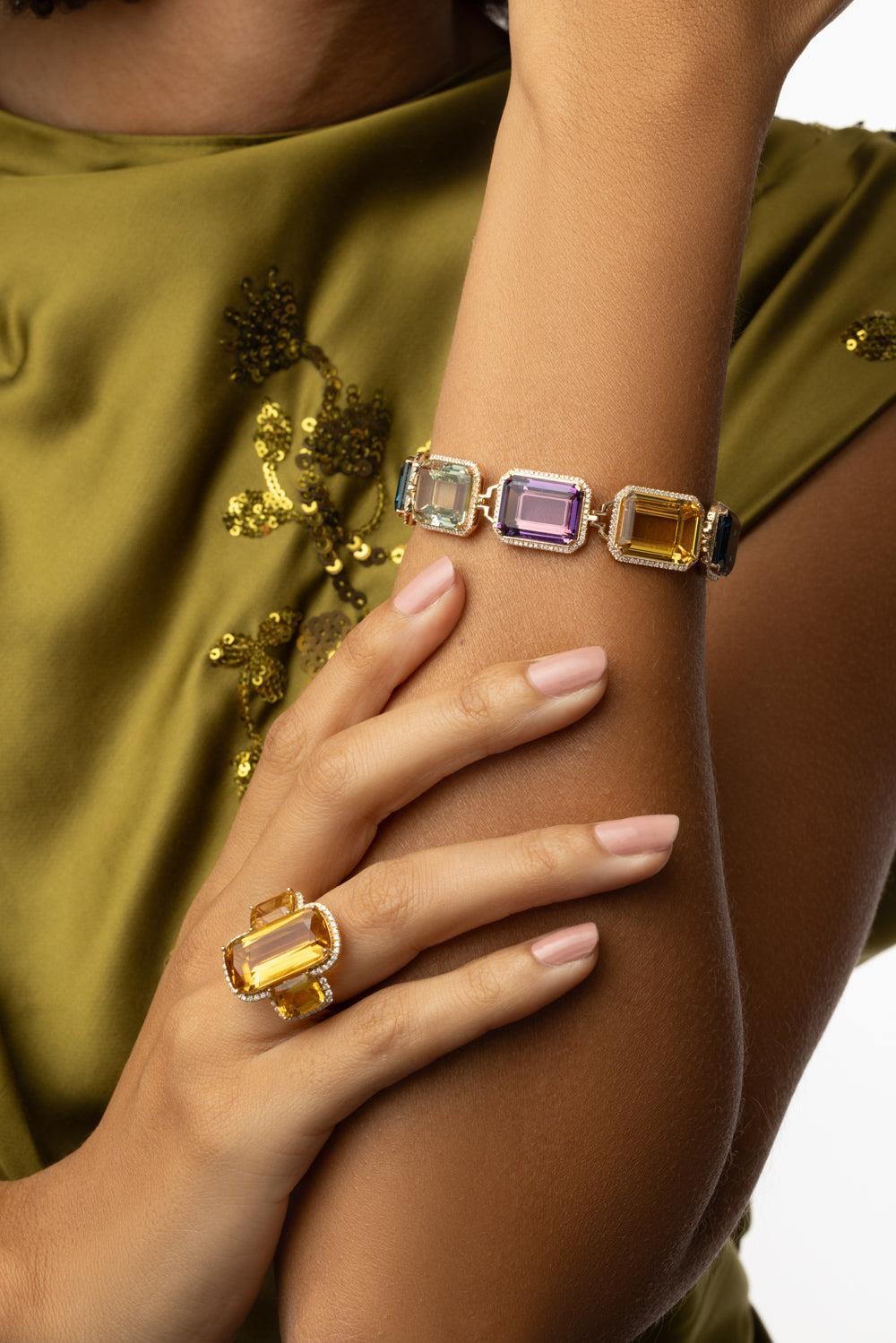 Citrine Three Stone Gossip Ring-YELLOW GOLD-6.75-JEWELRYFINE JEWELRING-GOSHWARA